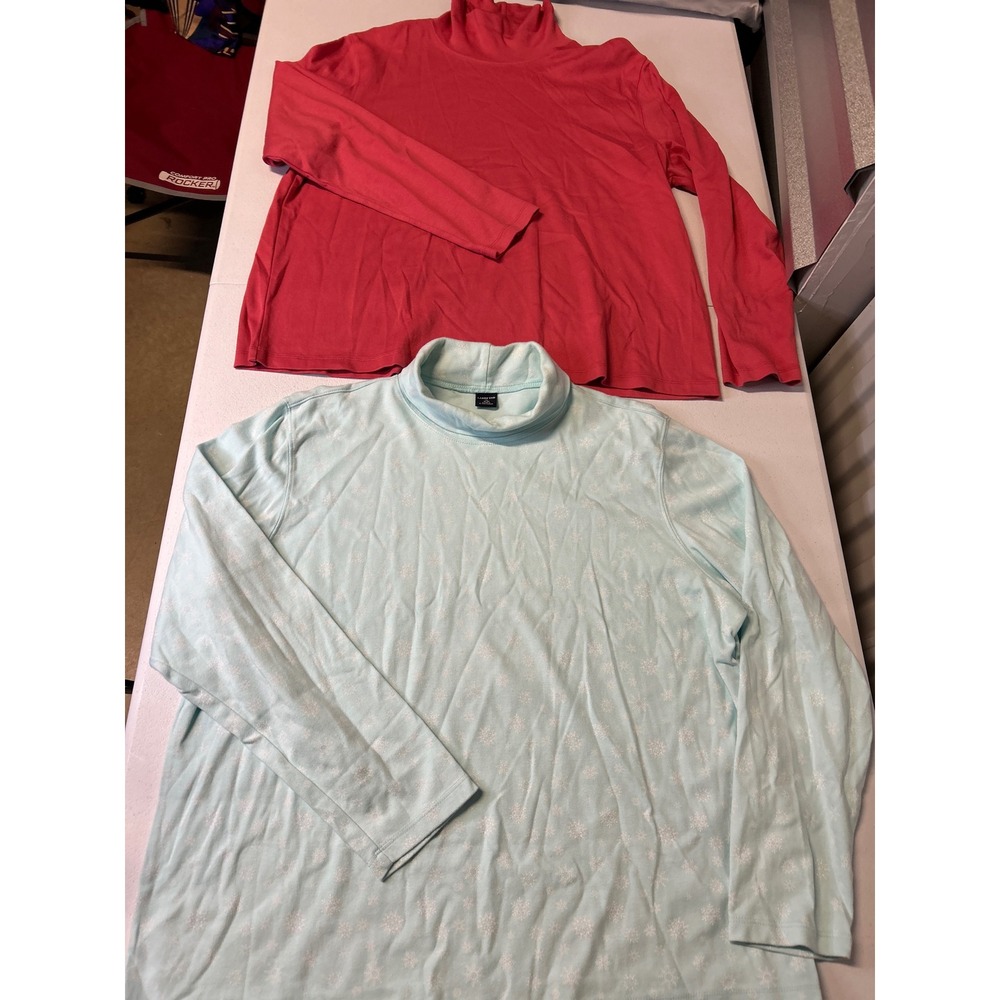 Lands End Turtleneck Tops Women XL Red Blue Snowflake Bundle 2pk Long Sleeve